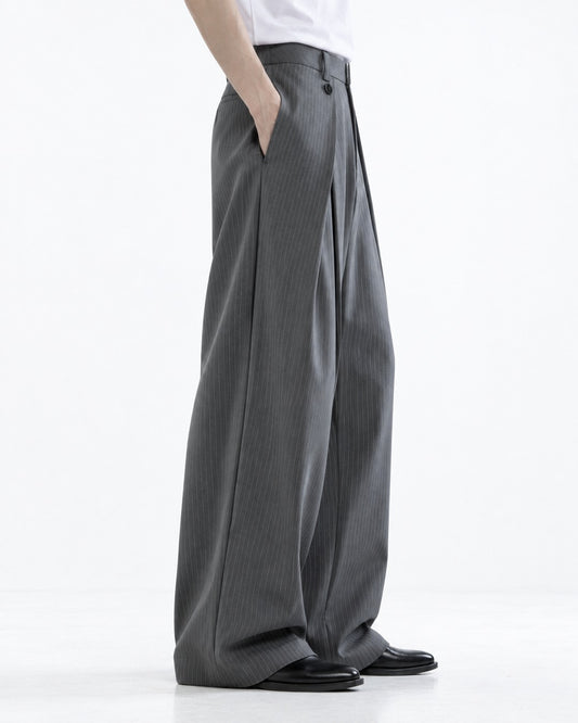Button-Tab Wrap Wide-Leg Trousers