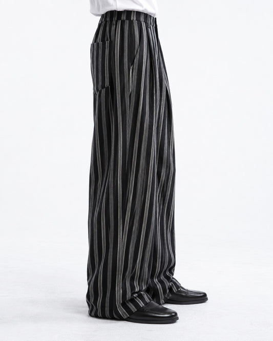 Striped Pleated Wide-Leg Trousers