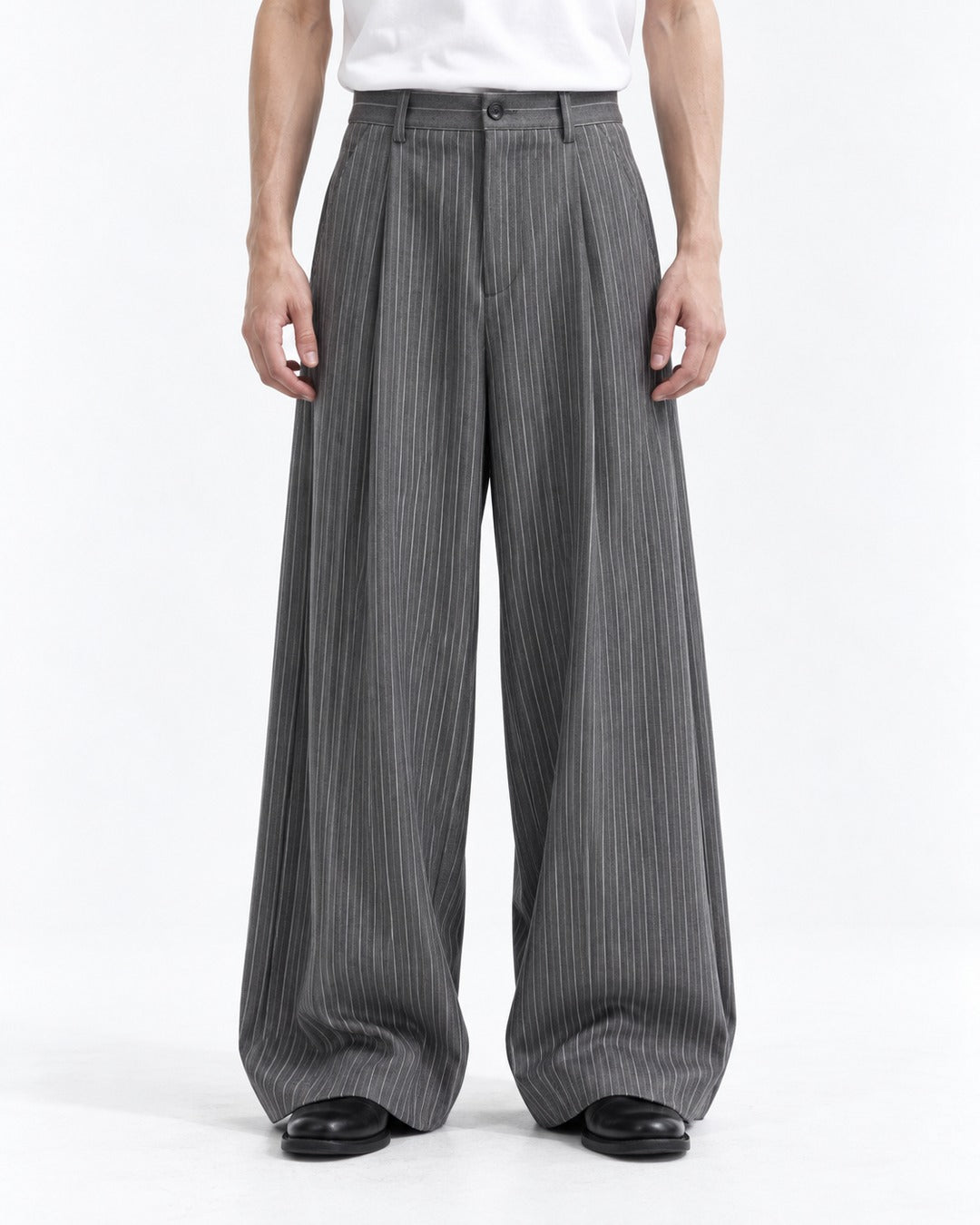 Pinstripe Wide-Leg Trousers