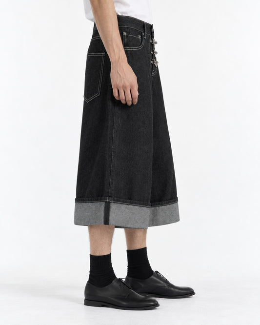 Cropped Wide-Leg Pants with Cuffed Hem