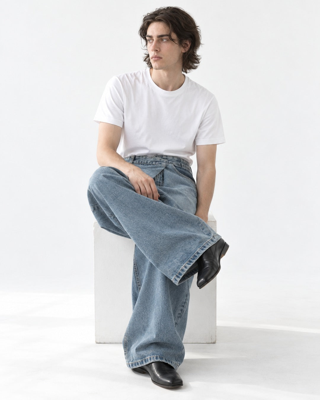 Wrap Front Wide-Leg Jeans