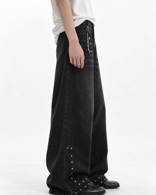 Rivet-Hem Barrel-Leg Jeans