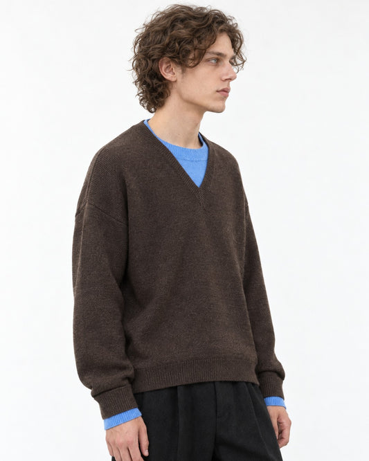 Contrast-Trim V-Neck Boxy Sweater
