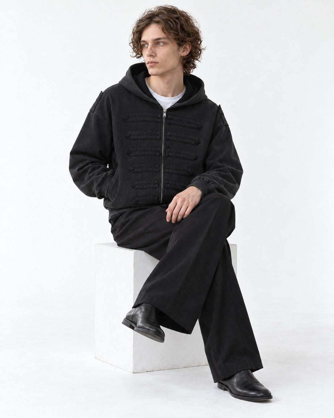 Stand-Collar Snap-Button Military Jacket