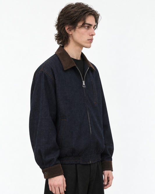 Two-Tone Collar Zip-Front Jacket