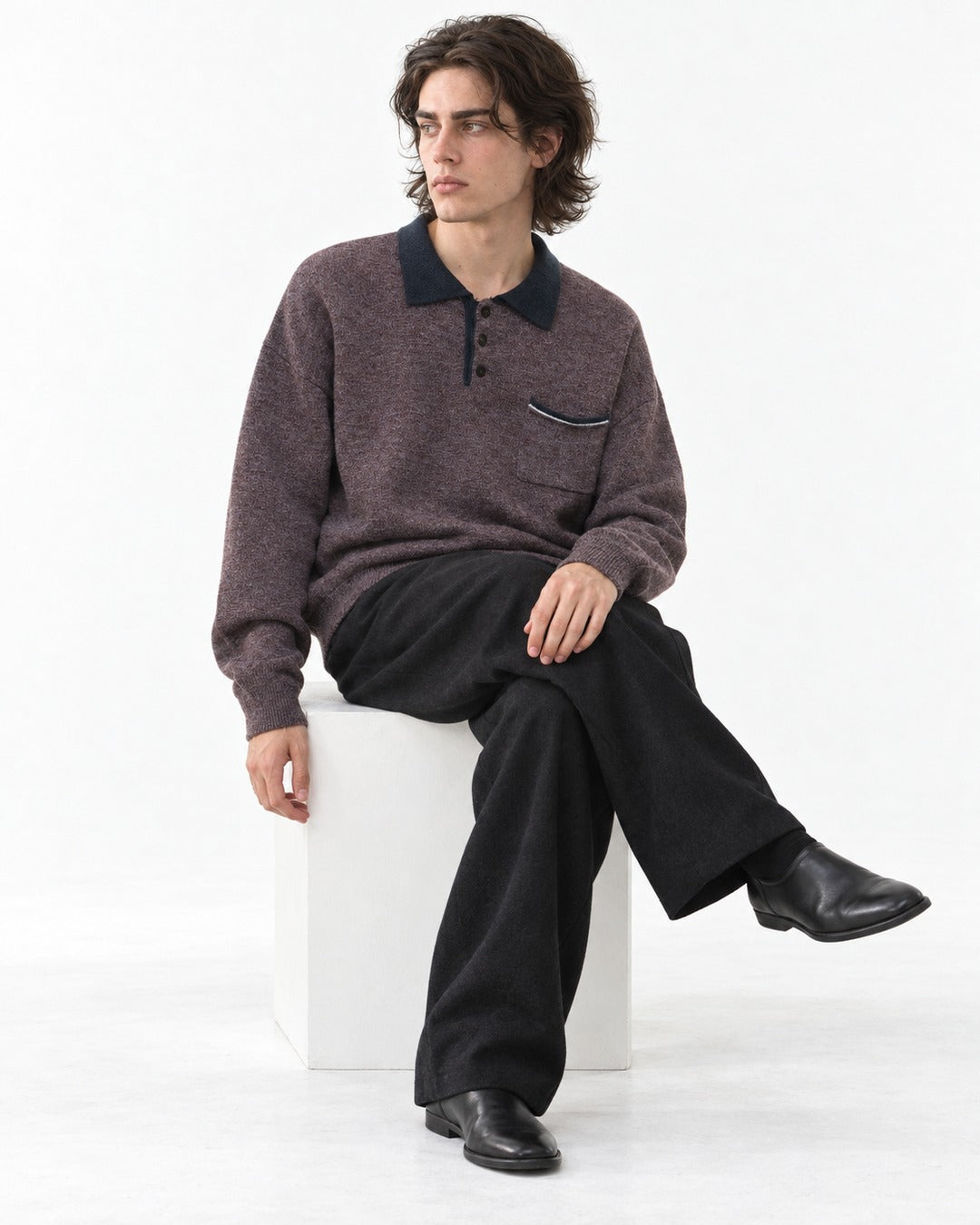 Contrast Collar Patch Pocket Knit Polo