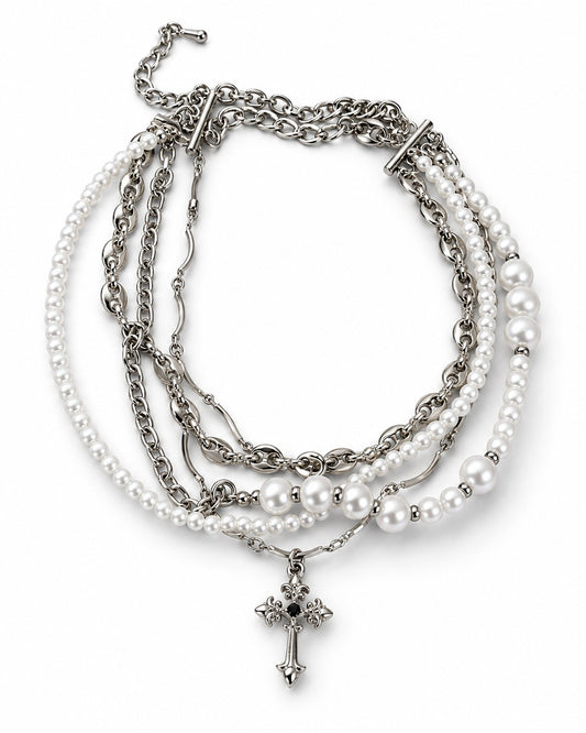 Cross Pearl Layered Necklace