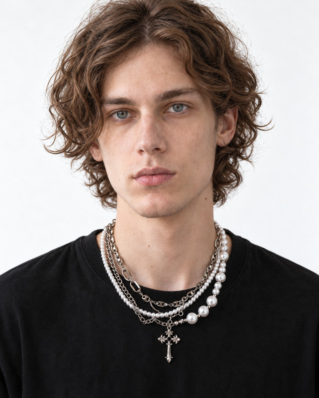 Cross Pearl Layered Necklace