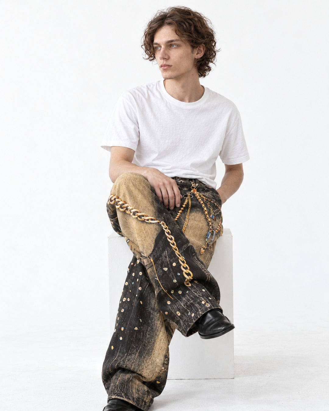 Chain Print Wide Jeans