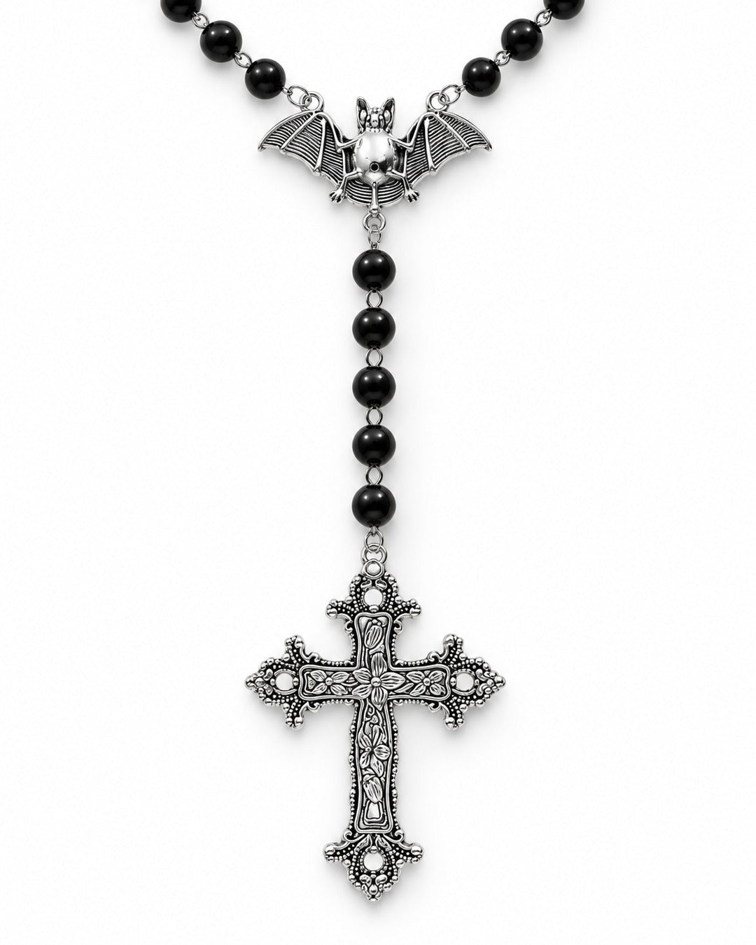 Bat Cross Rosary Necklace