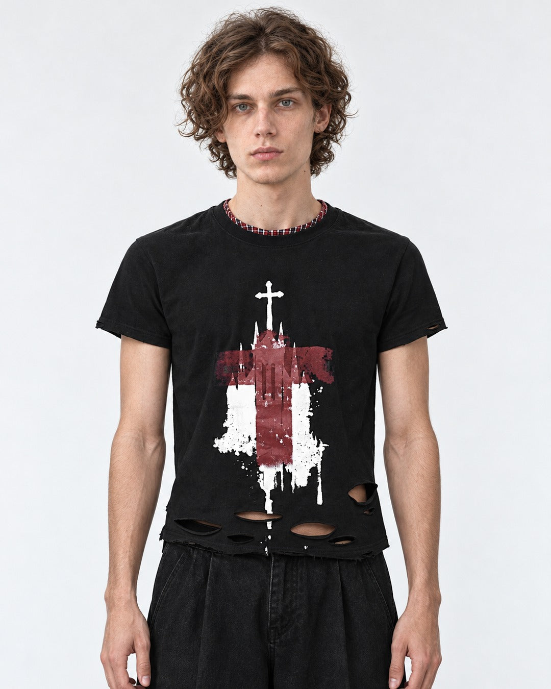 Distressed Cross Print T-Shirt