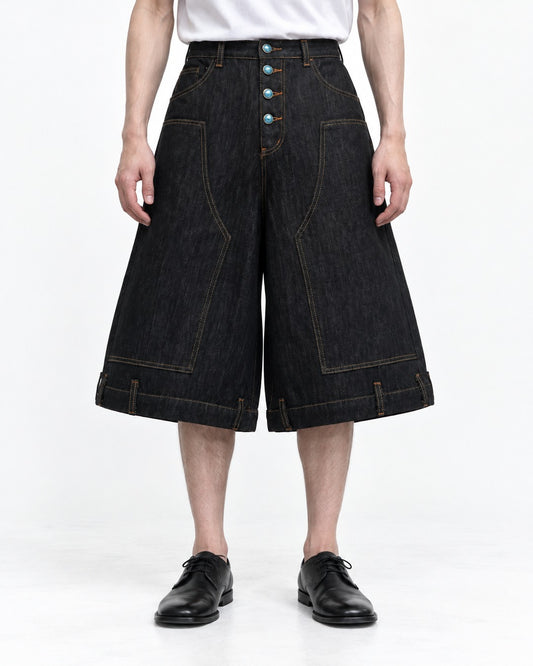 Contrast Stitch Button Fly Denim Shorts