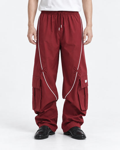 Contrast-Piping Wide-Leg Cargo Pants