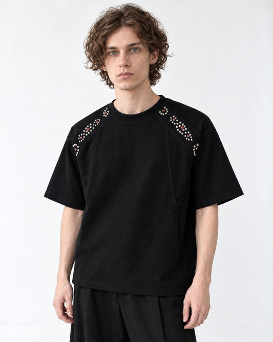 Stud and Gem Shoulder T-Shirt