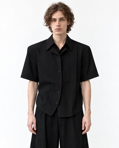Double Collar Hand-Stitched Short-Sleeve Shirt