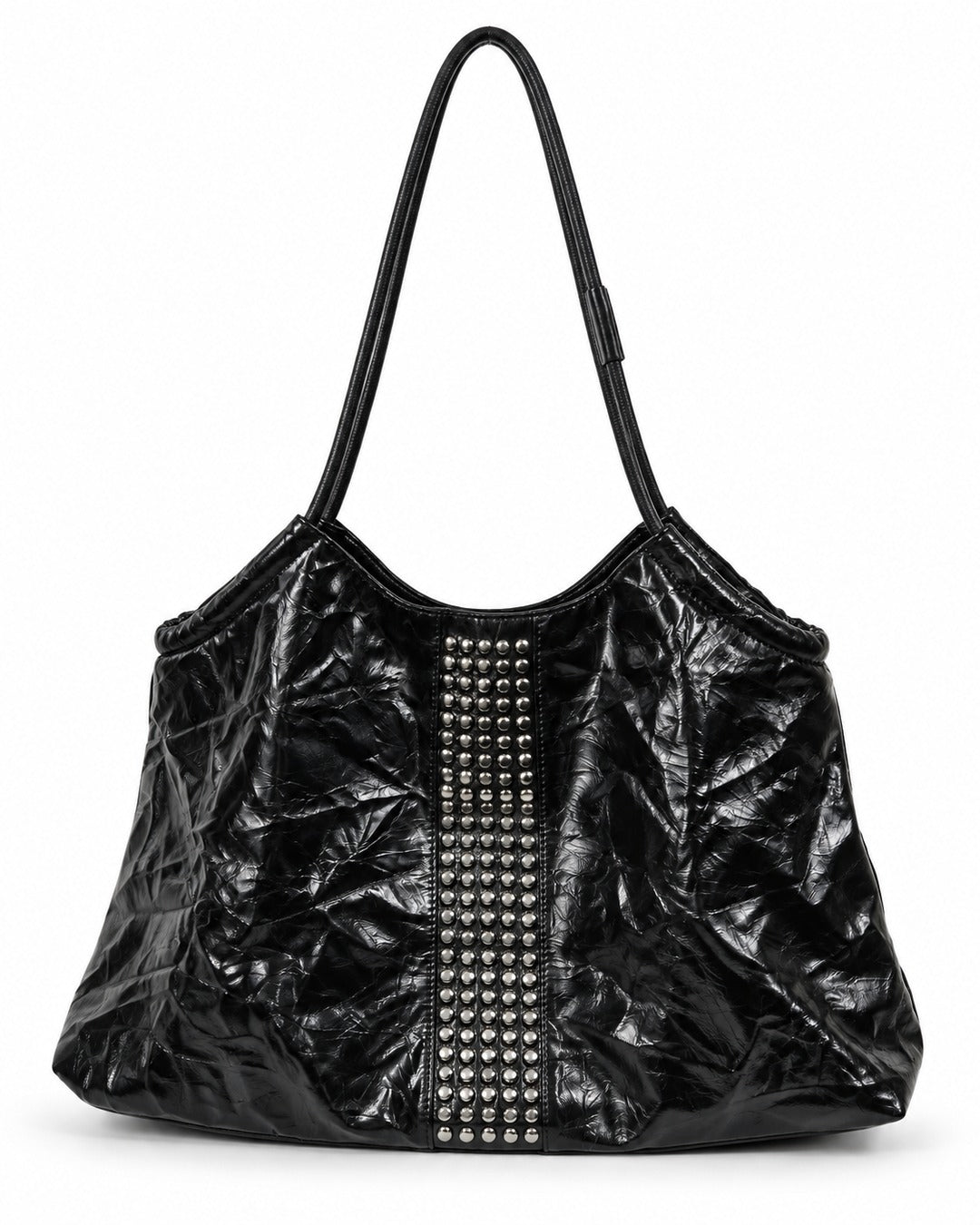 Studded Crinkle Leather Tote Bag