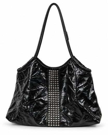 Studded Crinkle Leather Tote Bag
