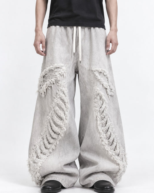 Shredded Fringe Wide-Leg Pants