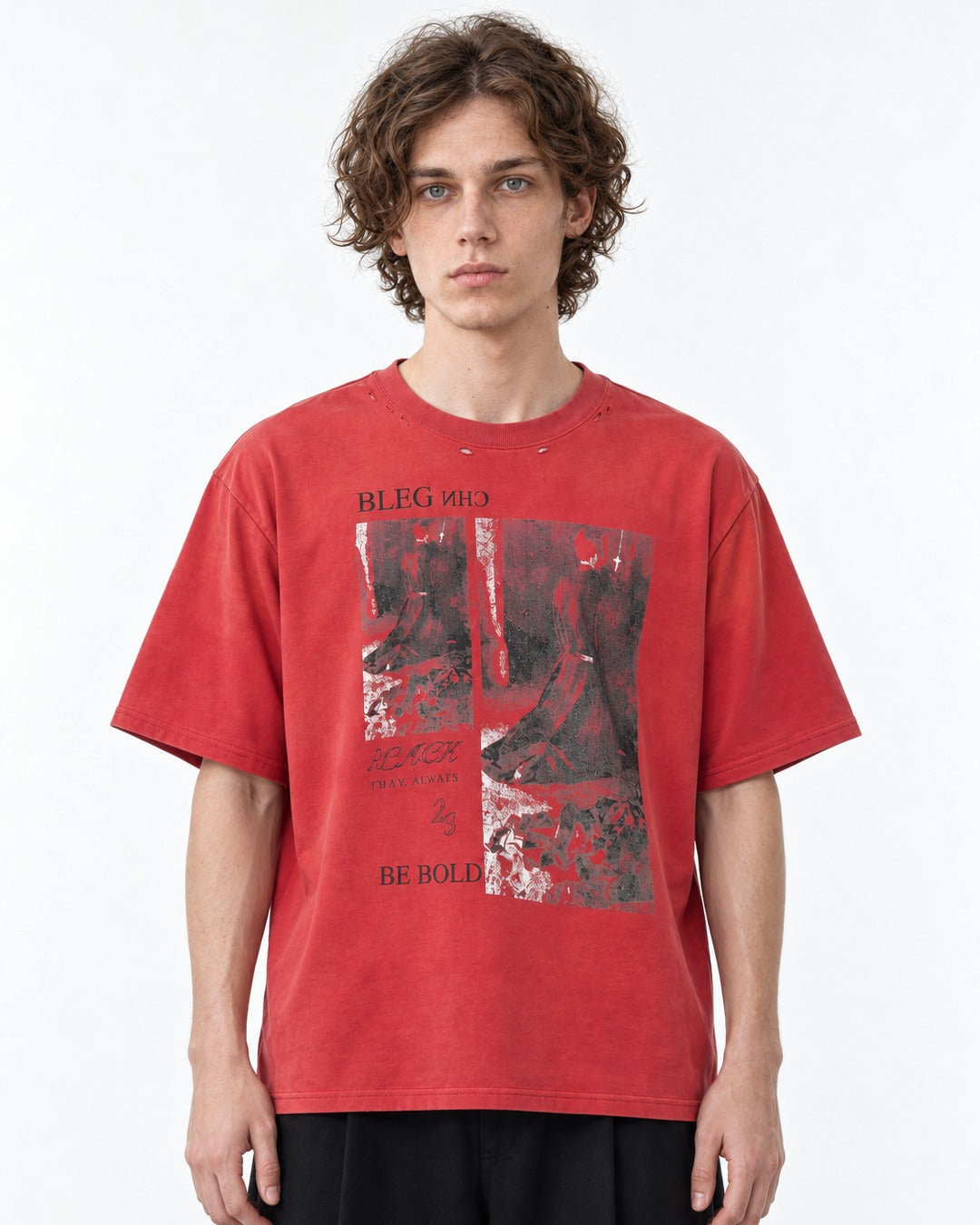 Collage Print Faded Red T-Shirt