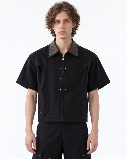 Brown Collar Studded Zip Shirt and Cargo Pants Set