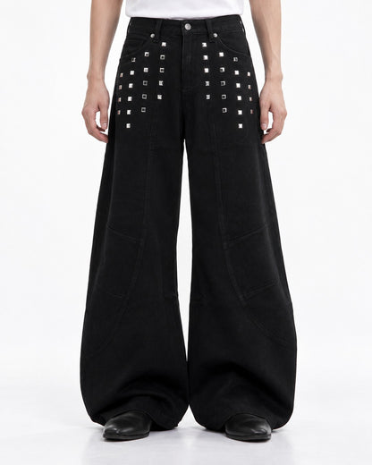 Studded Wide Leg Denim Pants