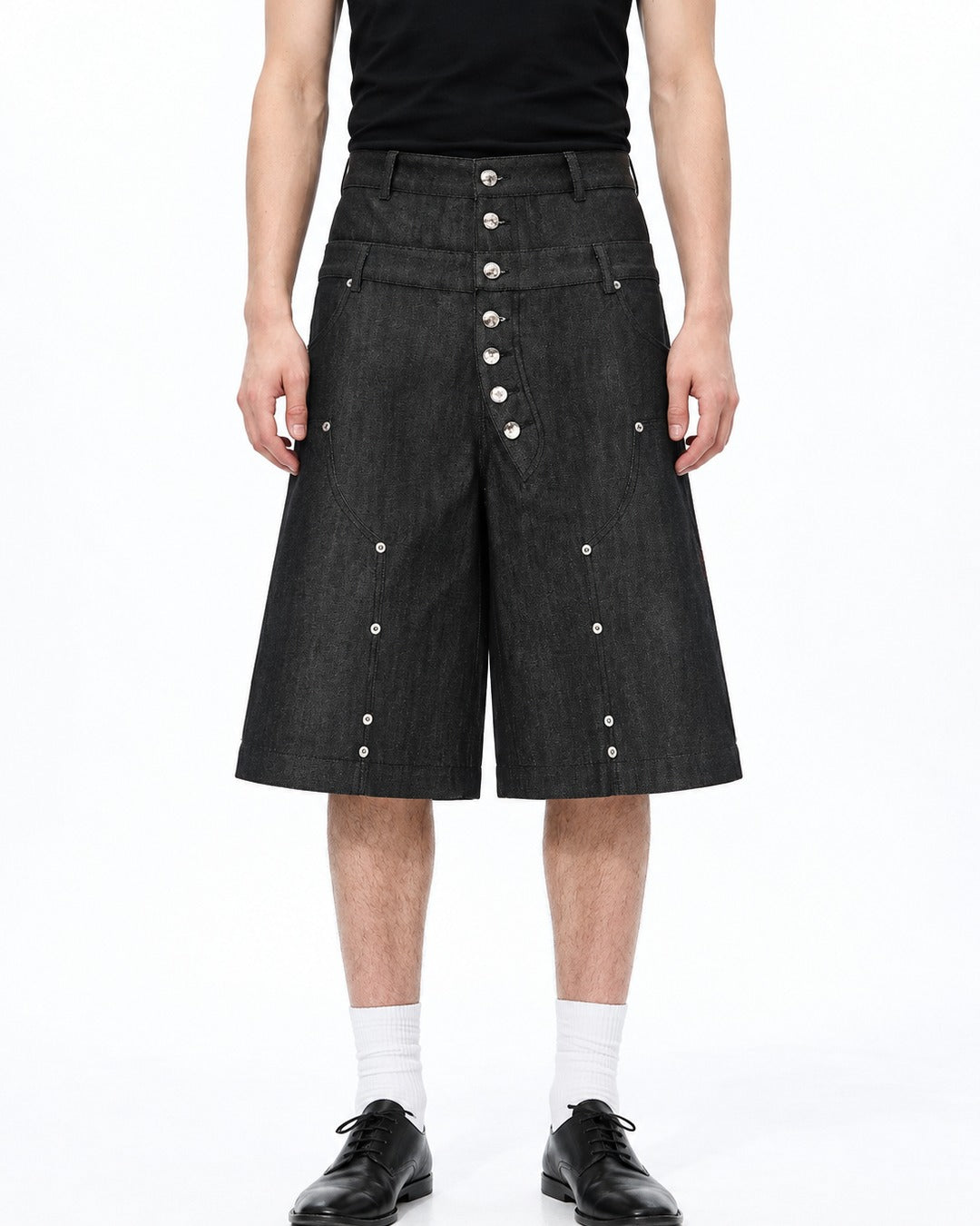 Music Note Embroidered Studded Denim Shorts