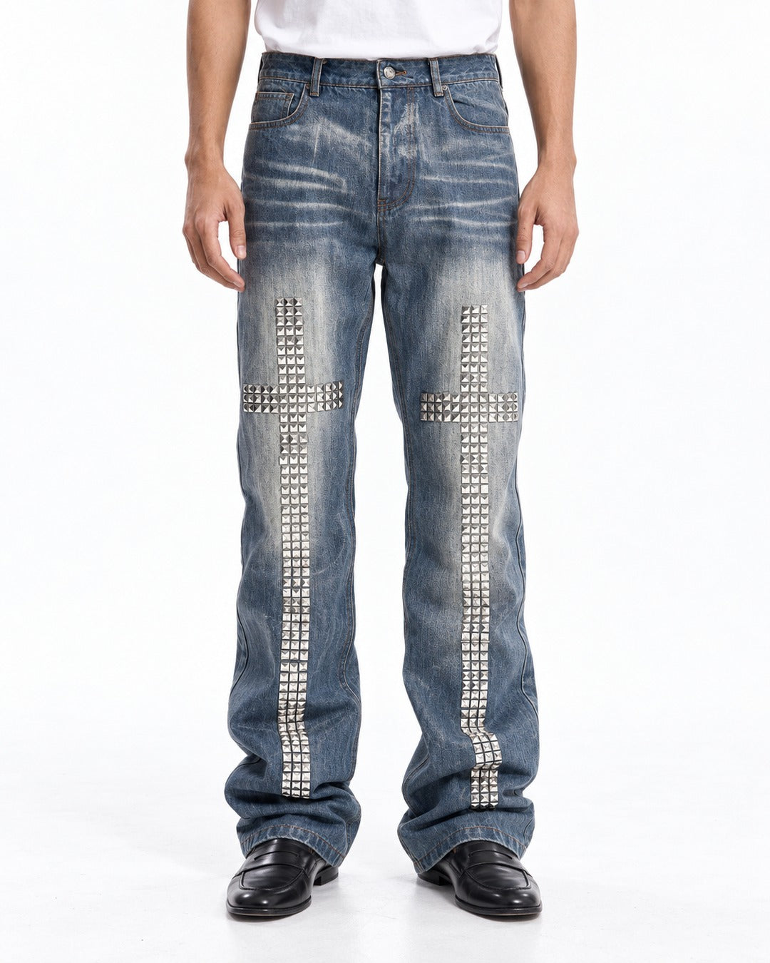 Studded Cross Straight Leg Jeans