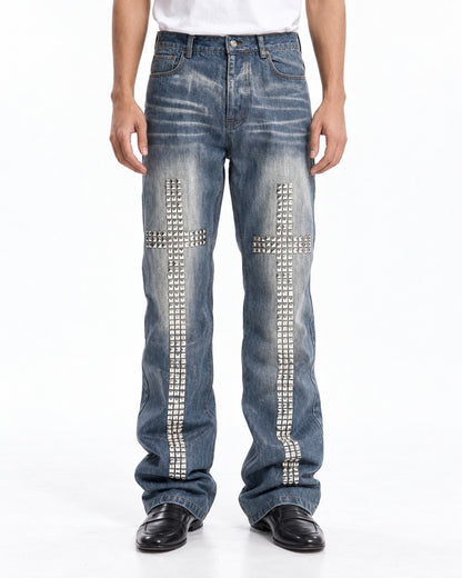Studded Cross Straight Leg Jeans