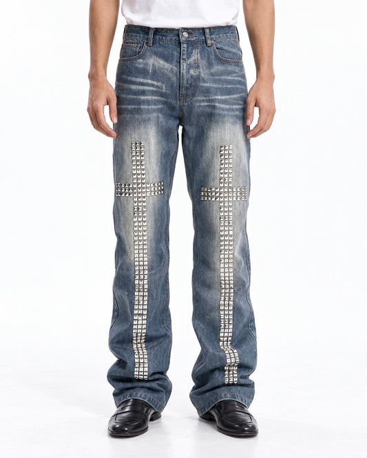 Studded Cross Straight Leg Jeans