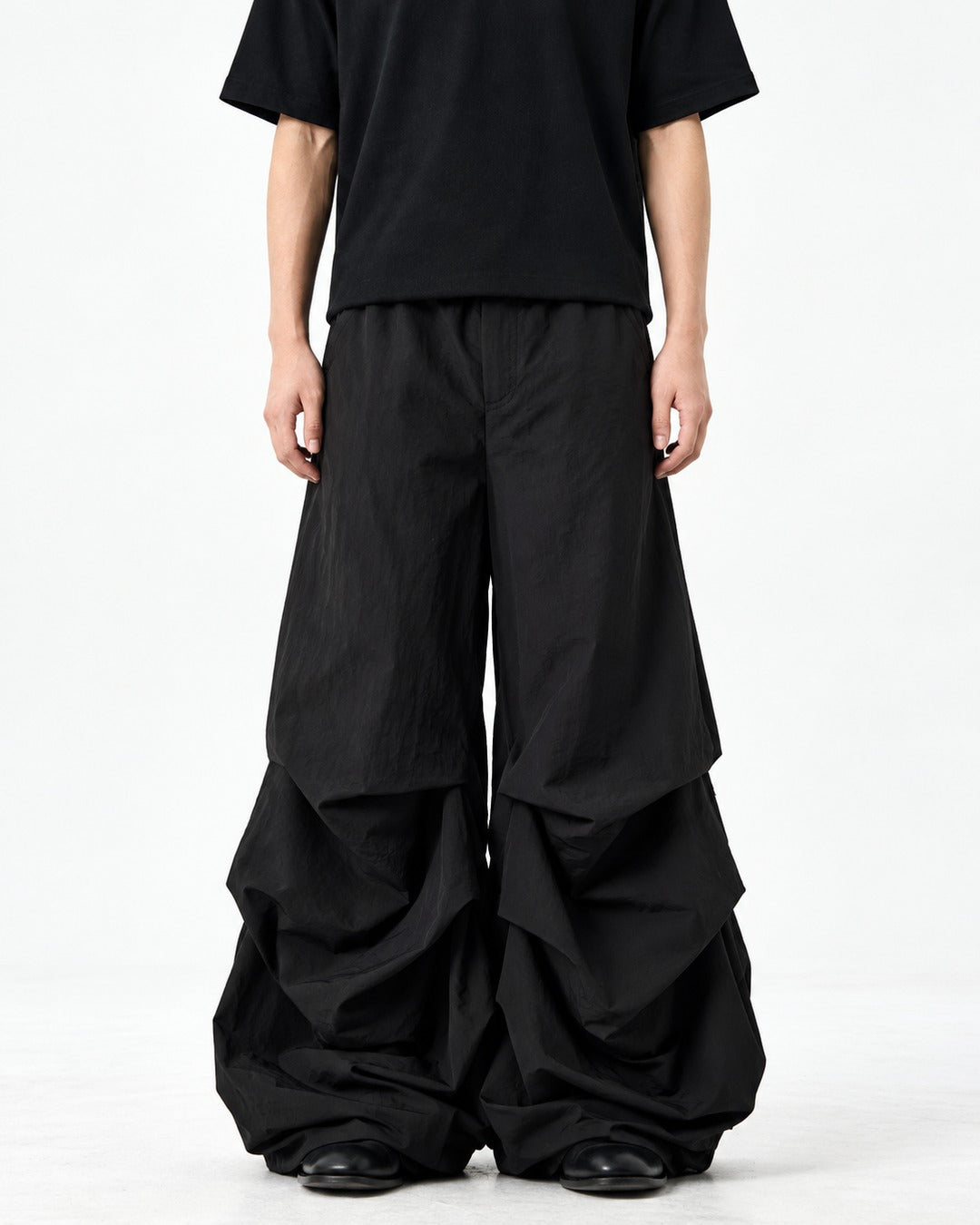 Gathered Wide-Leg Parachute Pants