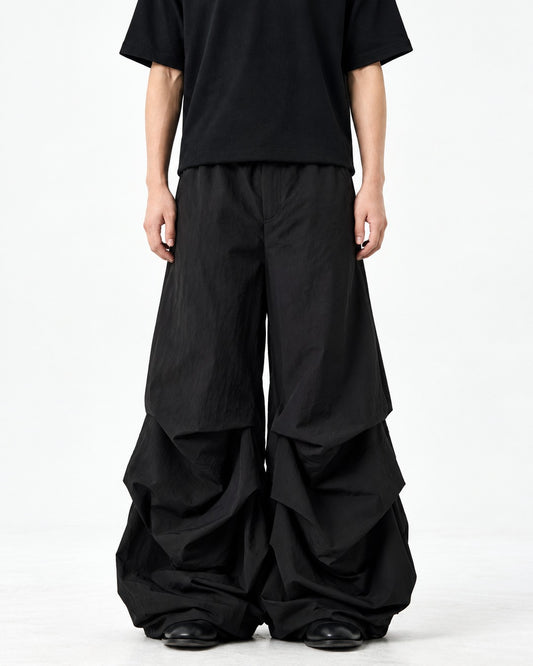 Gathered Wide-Leg Parachute Pants