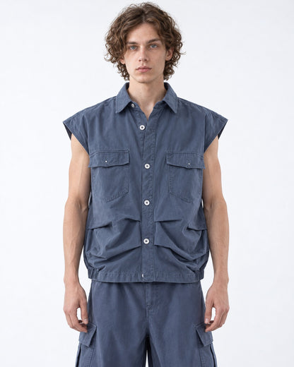 Sleeveless Pocket Shirt and Pleated Cargo Pants Set