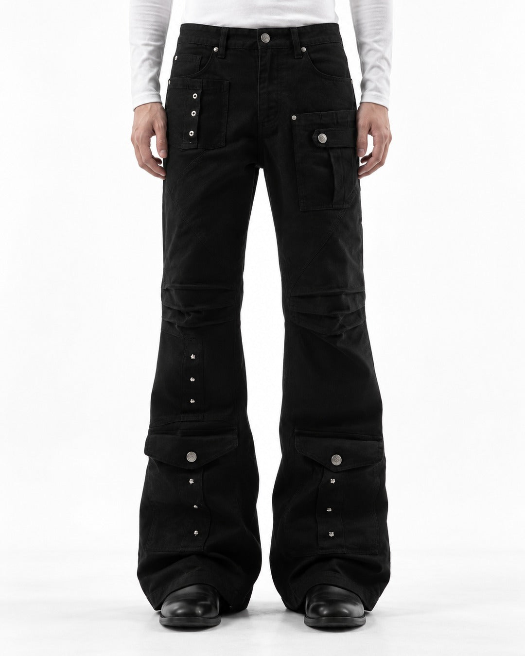 Studded Flap Pocket Flared Pants