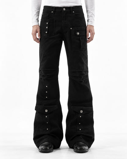 Studded Flap Pocket Flared Pants