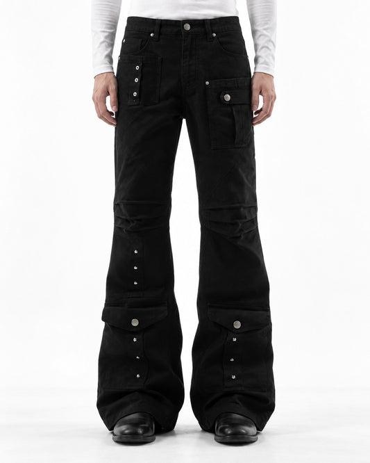 Studded Flap Pocket Flared Pants