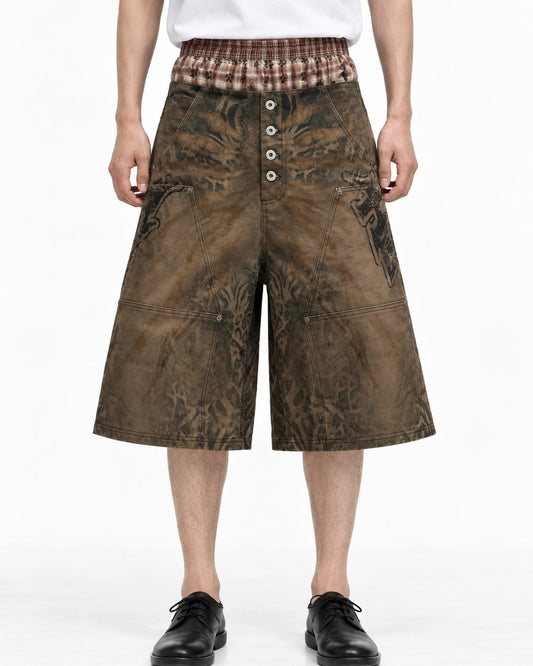 Faded Leopard Print Wide Shorts