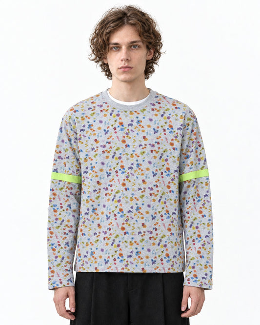 Colorful Floral Patchwork Cotton Long-Sleeve T-Shirt