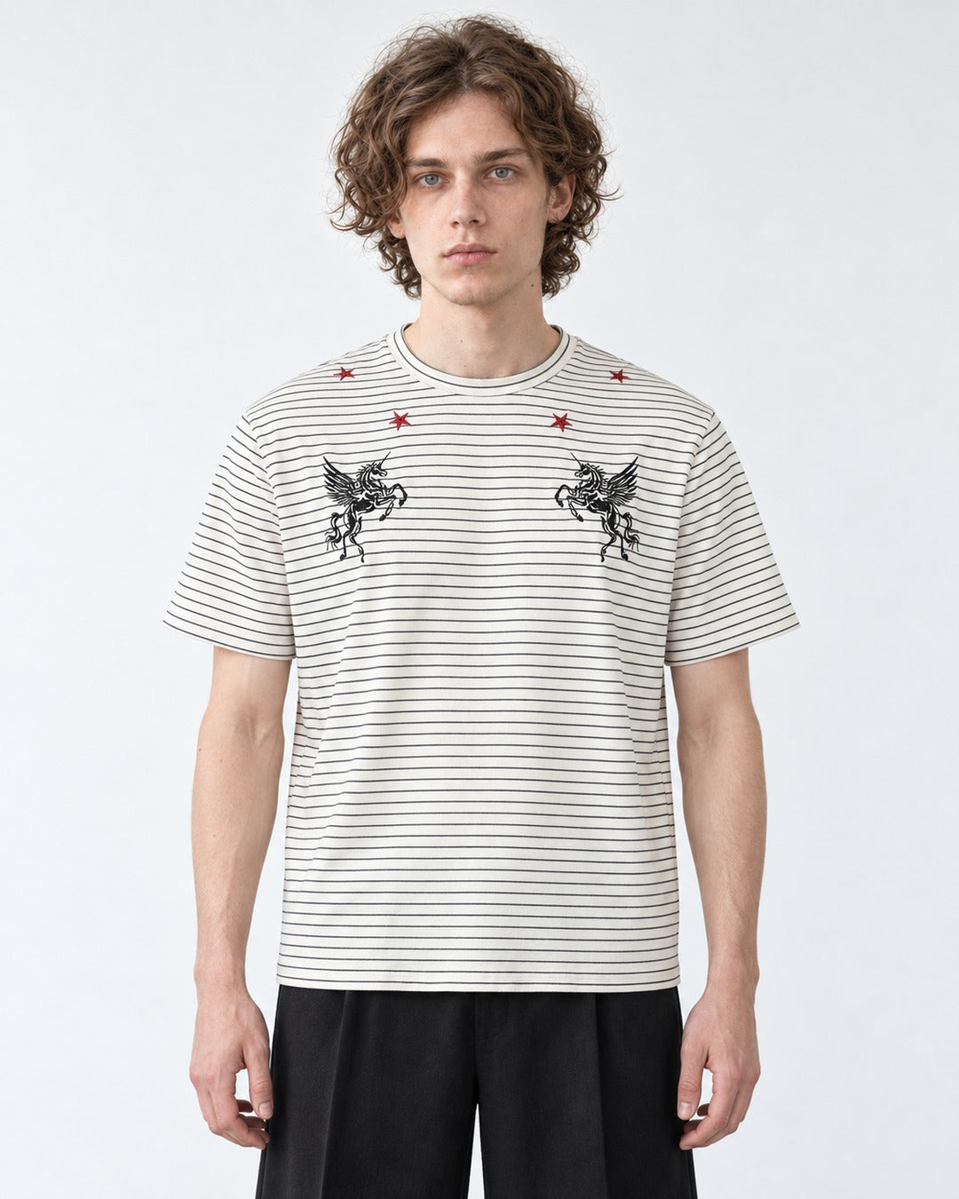 Pegasus Embroidered Pinstripe T-Shirt