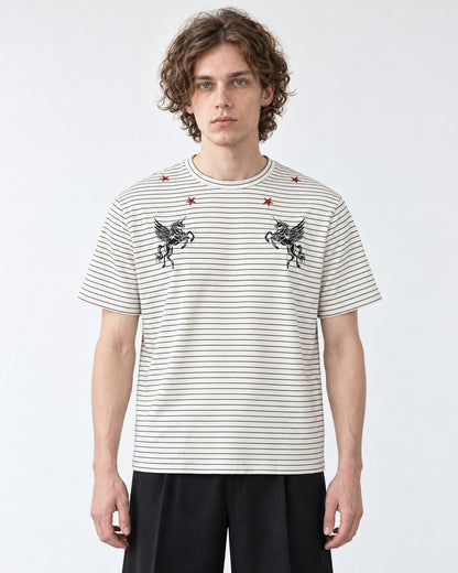 Pegasus Embroidered Pinstripe T-Shirt