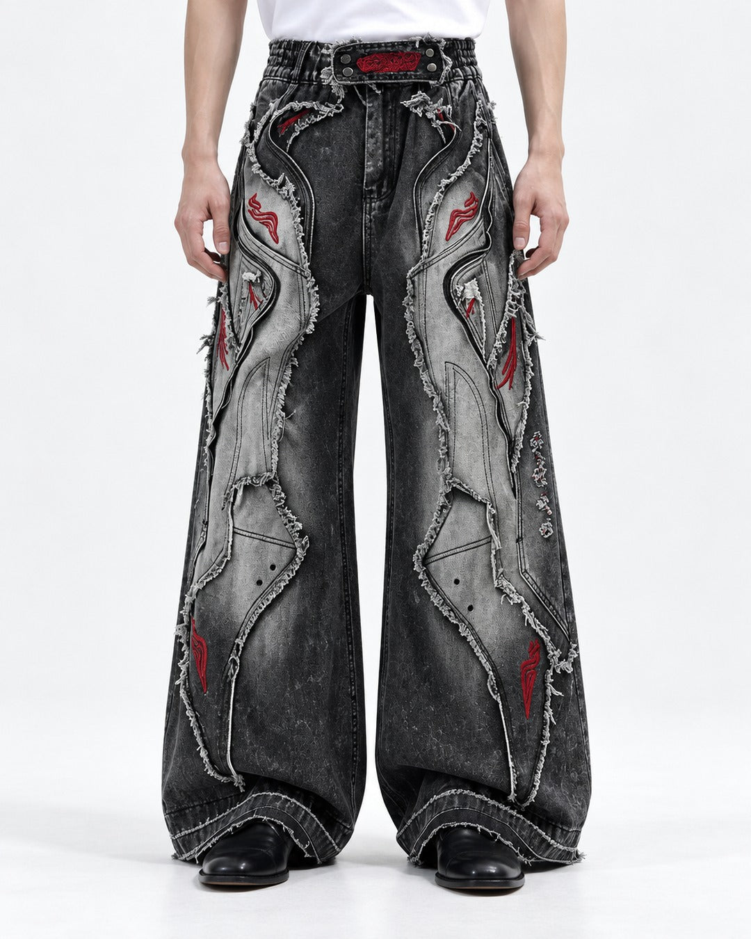 Patchwork Frayed Flare Jeans