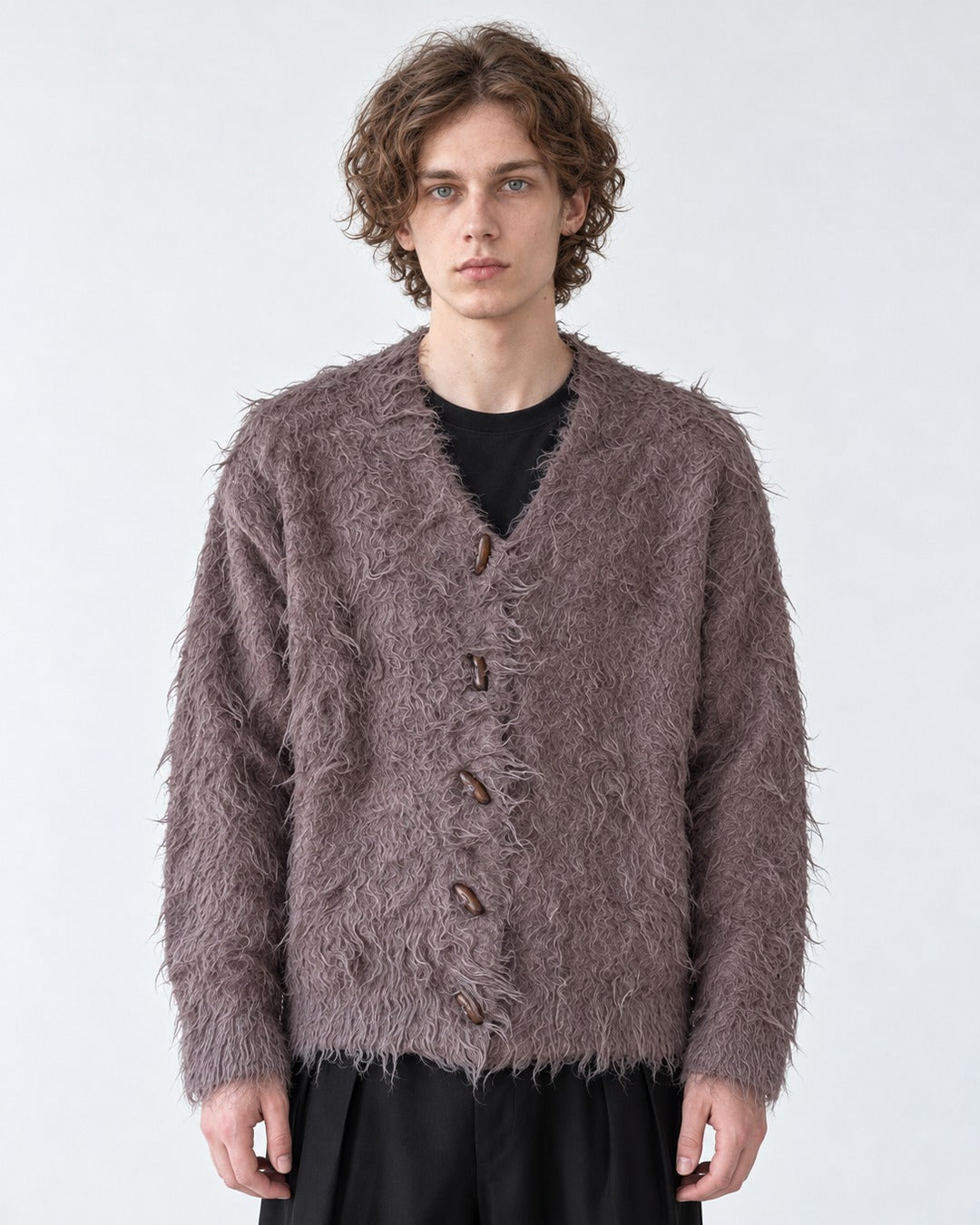 Frayed Hem Shaggy V-Neck Cardigan