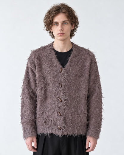 Frayed Hem Shaggy V-Neck Cardigan
