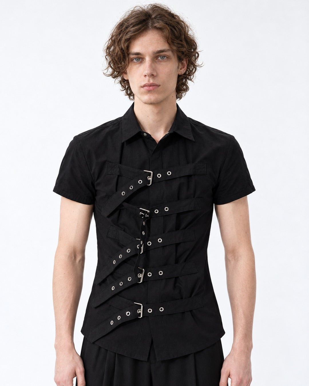 Diagonal Strap Eyelet Shirt