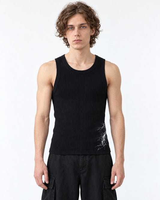 Ribbed Tank Top with Graphic Print