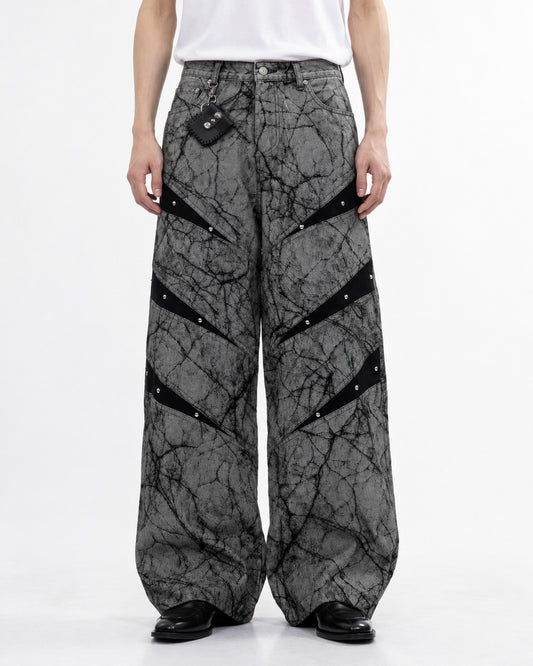 Cracked Rivet Patchwork Jeans