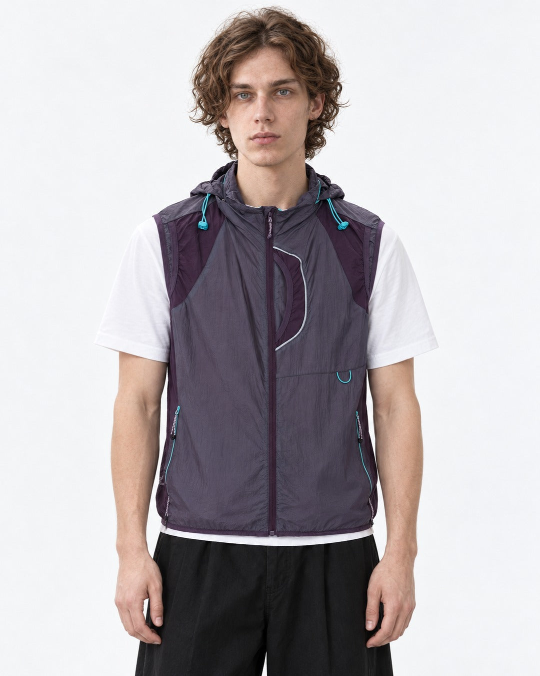 Teal Drawcord Colorblock Hooded Vest