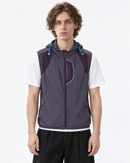 Teal Drawcord Colorblock Hooded Vest