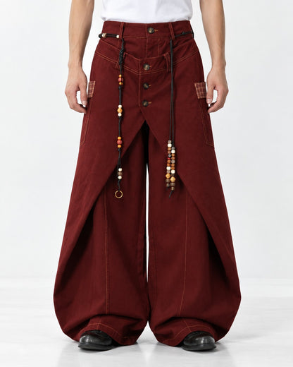 Wrap Front Wide-Leg Trousers