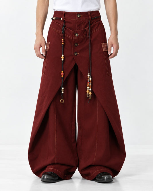 Wrap Front Wide-Leg Trousers
