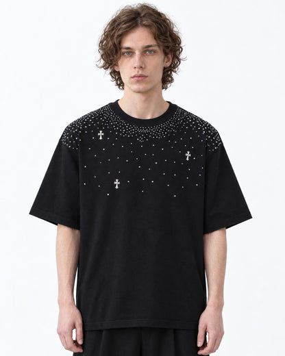 Scattered Rhinestone Cross T-Shirt